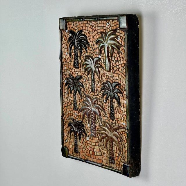 Mid-Century Modern 1960s Vintage Mosaic Ceramic Tile Art of 7 Palm Trees For Sale - Image 3 of 12