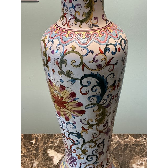 1970s Bombay Table Lamps Porcelain White Floral Oriental Accent Fringe Shades Set of 2 For Sale - Image 9 of 17