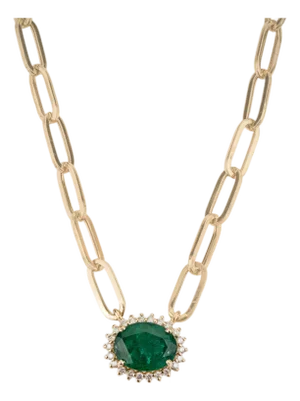 1.99ct Emerald Diamond Necklace With Modern Paperclip Chain in 14k Gold