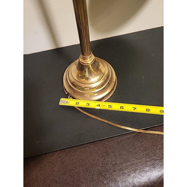 Vintage Banker Brass Lamp Green Glass Art Deco For Sale - Image 10 of 12