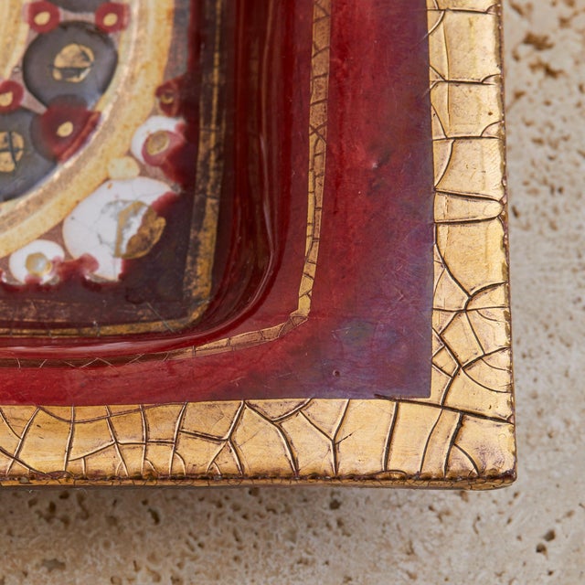 Late 20th Century French Gilt + Crimson Ceramic Tray by Georges Pelletier, 1970s For Sale - Image 5 of 6