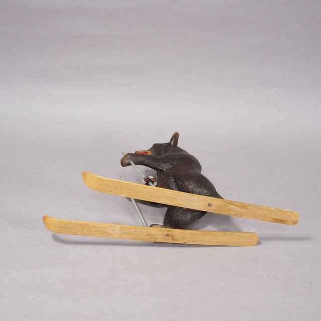 Wood Antique Carved Black Forest Skiing Bear, Brienz Switzerland Ca. 1930 For Sale - Image 7 of 8