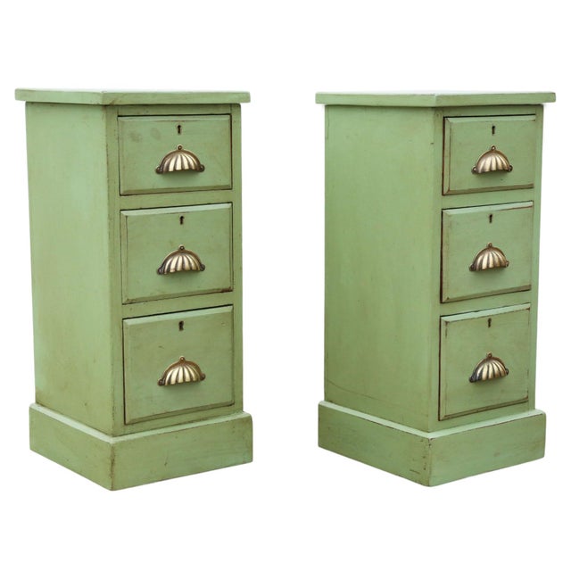Wood Antique Green Painted Bedside Tables, 1900, Set of 2 For Sale - Image 7 of 10