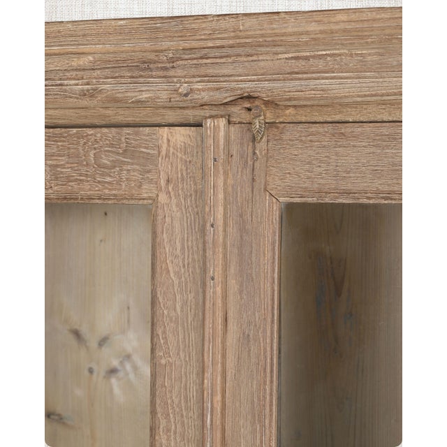 Mid-Century Modern Antique Indian Glass Armoire | Four Shelf Wood Cabinet| Vintage Teak Display Cabinet | Wabi Sabi Decor For Sale - Image 3 of 6