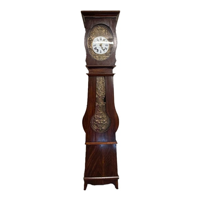 Late 19th Century French Comtoise Morbier Tall Case Clock, Faux Grained Rosewood Over Pine, Circa 1860 For Sale
