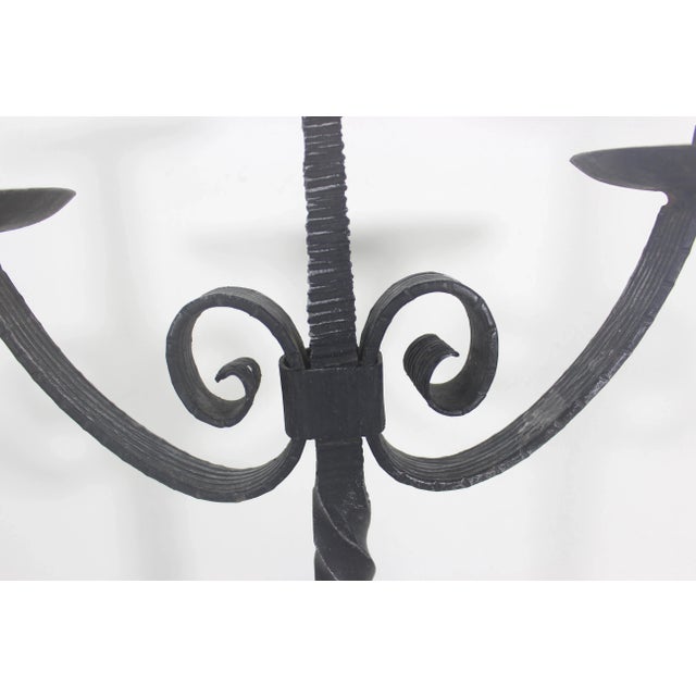 1960s Brutalist Mid Century Modern Wrought Iron Black Pillar Candleholder For Sale - Image 6 of 9