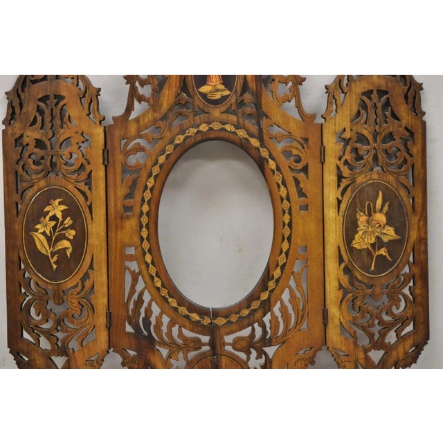 Wood 19th C Italian Sorrento Folding Marquetry Inlay Small Picture Frame Wall Mirror For Sale - Image 7 of 12