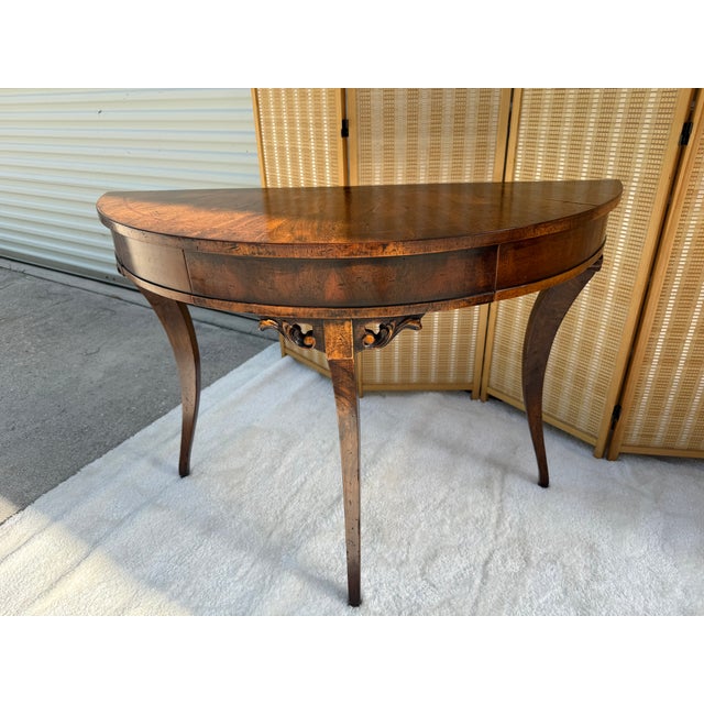 Francesco Molon Louis XVI Style Walnut Demilune Console Table- Made in Italy For Sale - Image 9 of 18