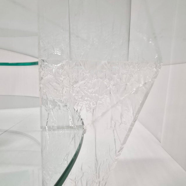 Vintages Round Coffee Table in Textured Acrylic Glass and Glass by Jeannot Cerutti, 1980s For Sale - Image 8 of 13