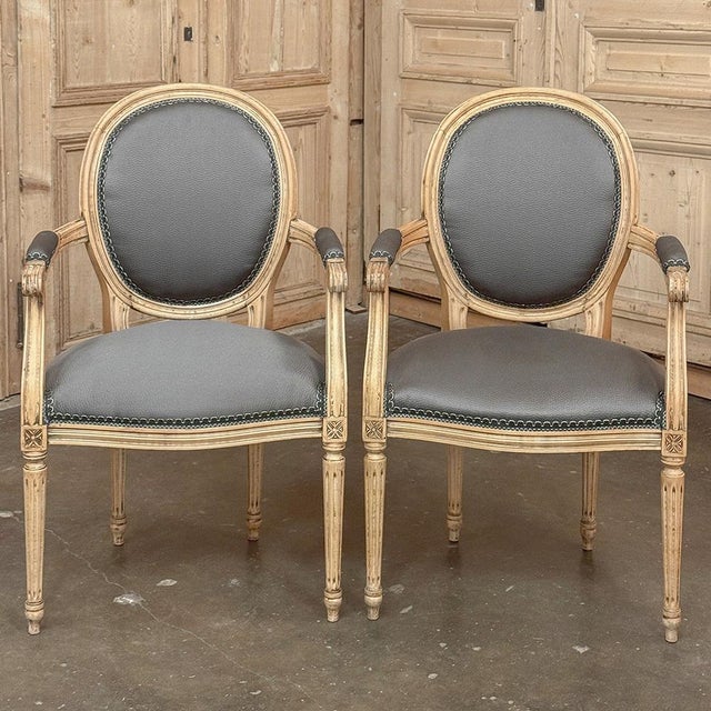 Mid 20th Century Pair Antique French Louis XVI Medallion Armchairs ~ Fauteuils For Sale - Image 5 of 18