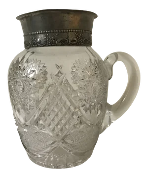 Early 20th Century Silver Rim Farmhouse Country Crystal Water Pitcher Americana