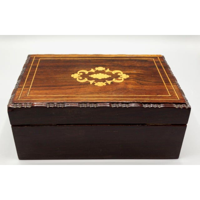19th-Century English Rosewood Jewelry Box, Lock & Key For Sale - Image 6 of 11