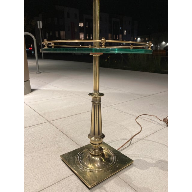 Stiffel Solid Brass Glass Table Floor Lamp With Black Enamel & Regency Shade Chicago For Sale In Denver - Image 6 of 13