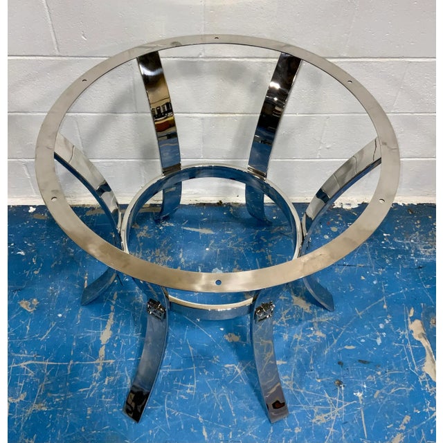 Stylish Bernhardt Modern Chrome Dining Table Base, buckle detail, showroom floor sample Top: 30”