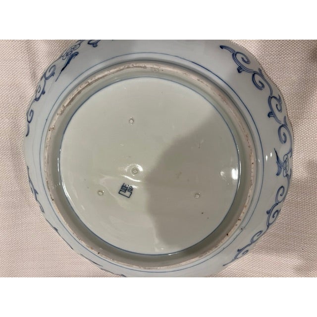 Antique Blue and White Japanese Floral Plate With Scalloped Edge For Sale - Image 9 of 18
