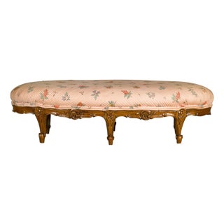 19th Century French Louis XV Style Footstool with Six Carved Cabriole Legs For Sale