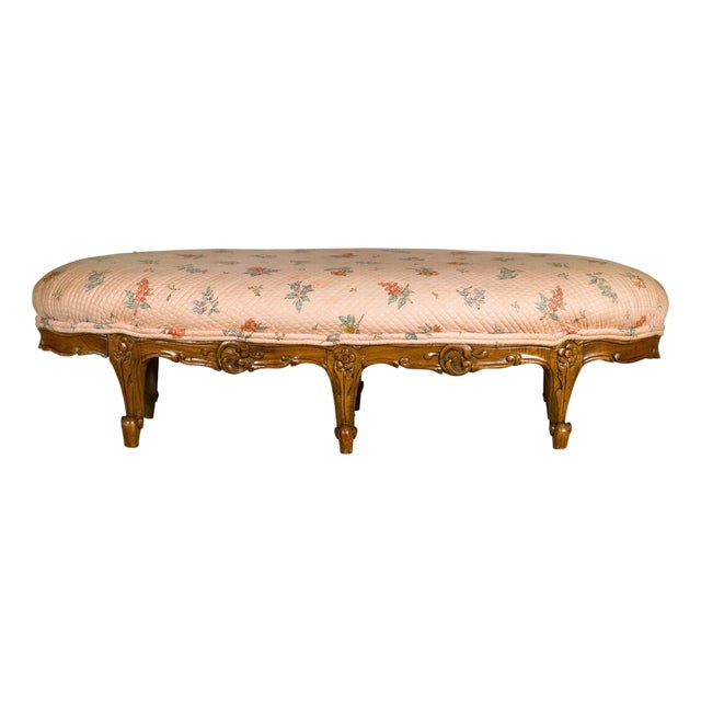 19th Century French Louis XV Style Footstool with Six Carved Cabriole Legs For Sale