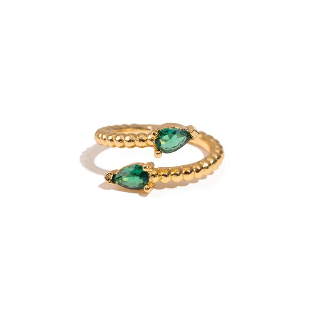 Emerald Emerald Teardrop Glow Gold Adjustable Ring, Size 8 For Sale - Image 8 of 10