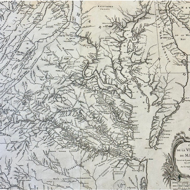 Mid 18th Century 1755 Fry & Jefferson Map of Virginia and Maryland — “Carte De La Virginie Et Du Maryland” (Thomas Jefferson’s Father as Surveyor) For Sale - Image 5 of 8