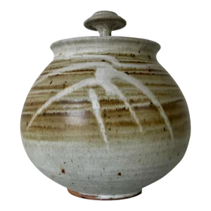 1980's Mid-Century Stoneware Studio Pottery Vase Jug Vessel Urn W/ Lid