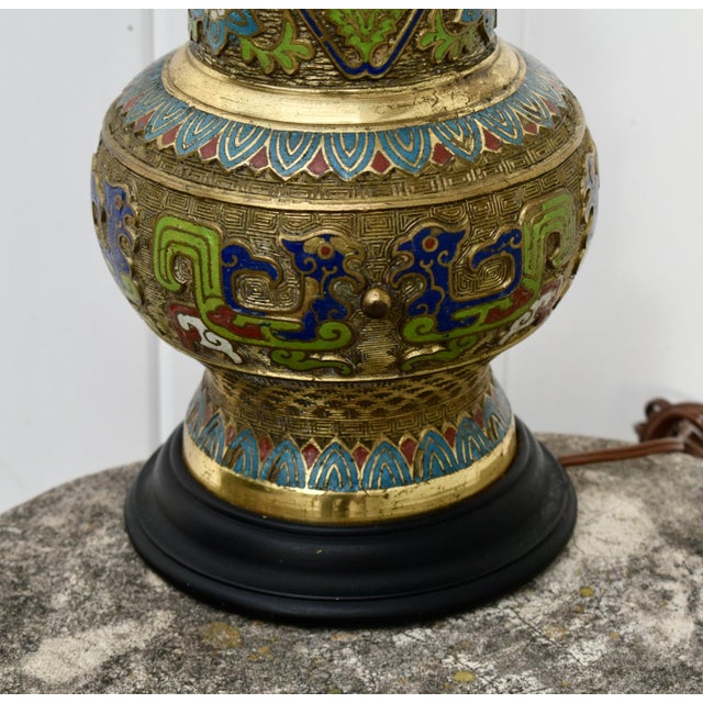 Metal Antique Brass & Chemplave Japanese Table Lamp For Sale - Image 7 of 10