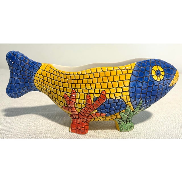 Mid 20th Century Mid Centruy Modern Vietri Nettuno Italian Mosaic Coral and Fish Decorative Dining Accessories - A 4 Piece Set For Sale In Naples, FL - Image 6 of 10