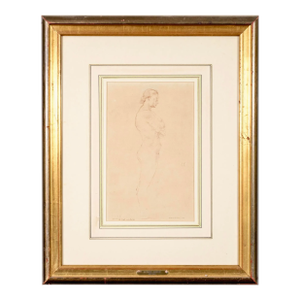 Victoria Hutson Huntley (American , Ny 1900 - 1971) Pen & Ink Drawing on Paper - Figure Study of a Male Nude 1939