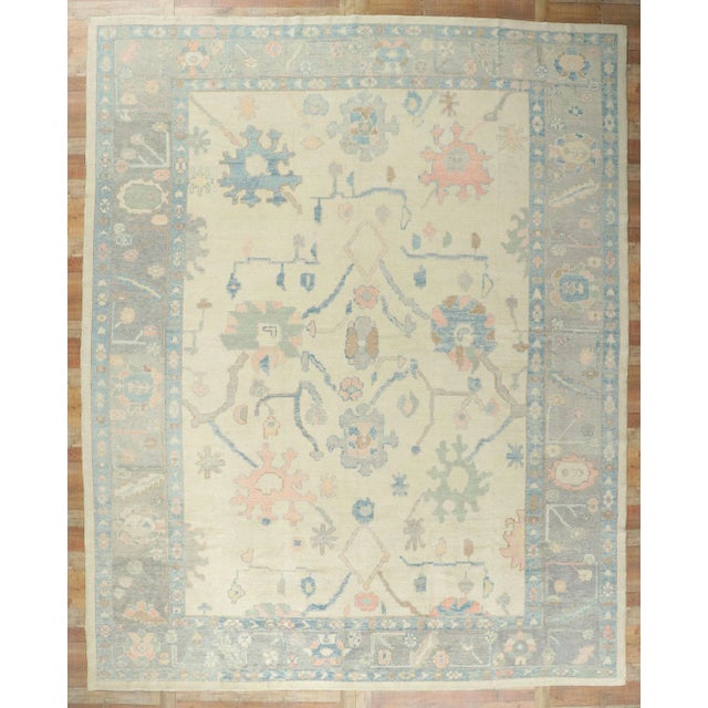 Oyster Gray Modern Style Turkish Oushak Rug, 12'00 X 14'11 For Sale - Image 8 of 9