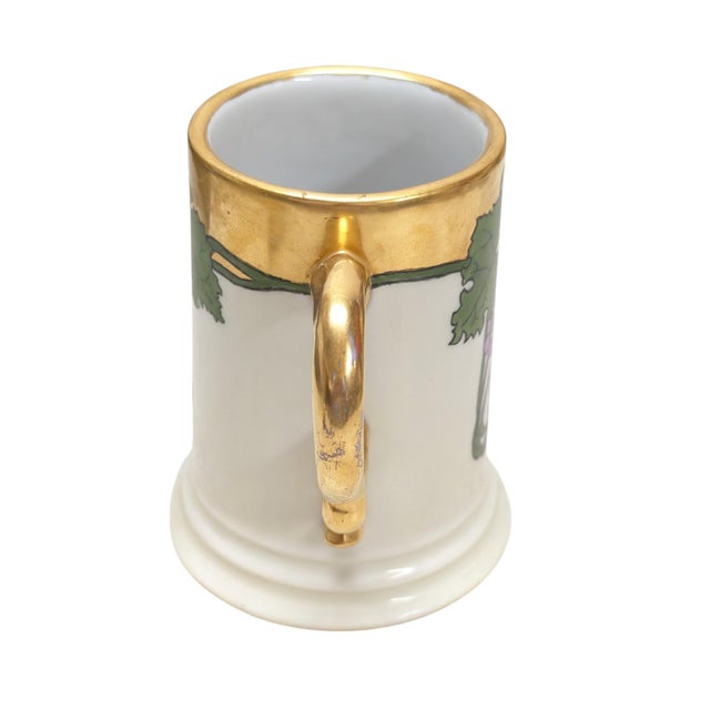 1910s 1915 Rosenthal Ceramic Tankard Stein Glass With Gold Rim, Grape Motif For Sale - Image 5 of 6