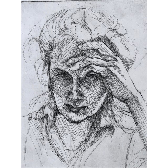 1980s Vintage Original Etching Self Portrait by Melissa Weinman For Sale - Image 5 of 9