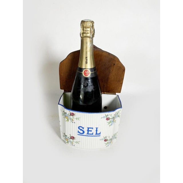 Rustic Vintage French Ceramic and Wood Salt Box, 1970 For Sale - Image 3 of 10