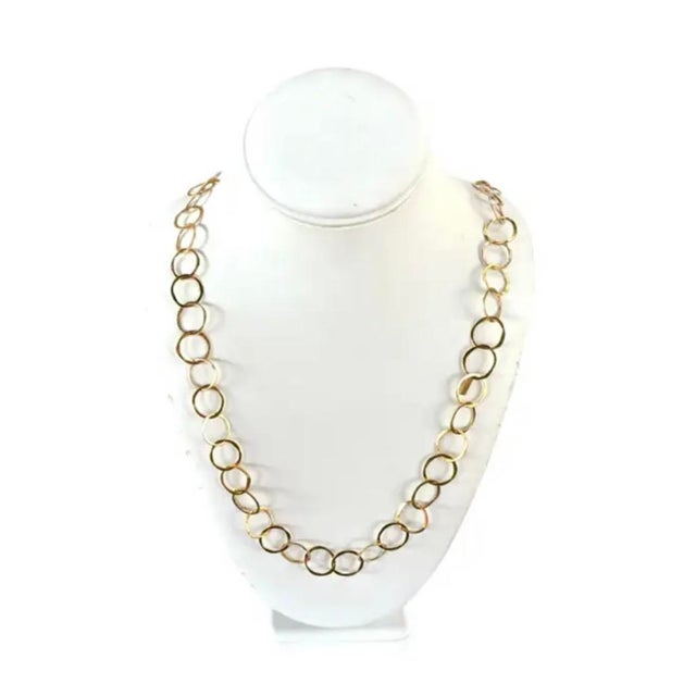 Modern 14 Yellow Gold Open Circle Link Necklace, 15" Drop For Sale - Image 3 of 8