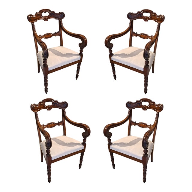 Genoa Walnut Armchairs, 1800s, Set of 4 For Sale