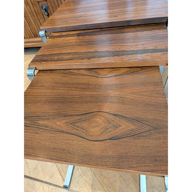 Vintage Rosewood and Chrome Nesting Tables, Set of 3, C. 1960s-70s For Sale - Image 9 of 9