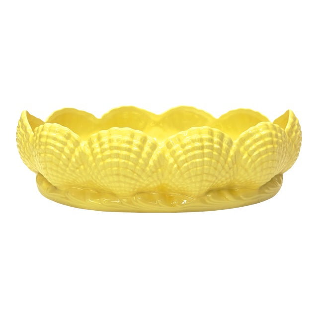 Vintage Lemon Yellow Ceramic Seashell Bowl For Sale