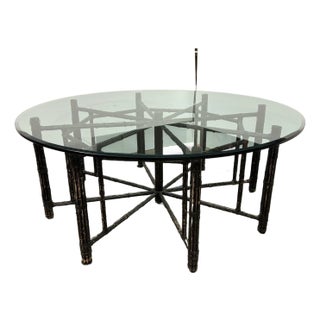 McGuire Furniture Round Glass + Bamboo Dining Table, 72 Inches For Sale
