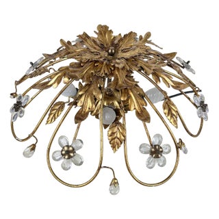 Gilt Iron & Glass Ceiling Light from Banci, Italy, 1980s For Sale