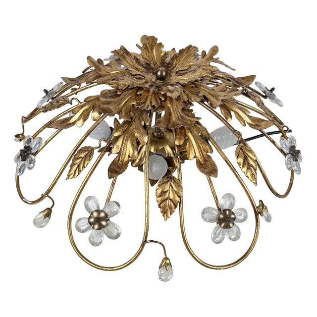 Gilt Iron & Glass Ceiling Light from Banci, Italy, 1980s For Sale