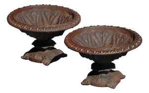 Antique Neoclassical Cast Iron Garden Vases, France, 1920s, Set of 2
