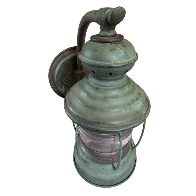 Large Antique Verdigris Patina Copper Porch Light For Sale - Image 9 of 12