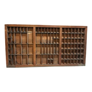 Large Antique Wooden Printer’s Type Case – Letterpress Drawer Wall Display Shelf c.1900 For Sale