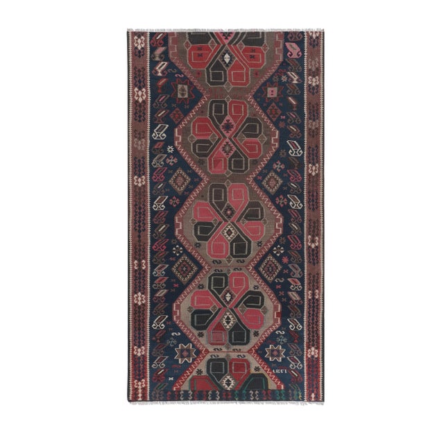 1960s Mid 20th Century Decorative Long Vintage Kars Kilim Rug For Sale - Image 13 of 13