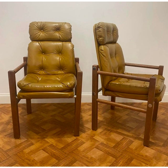 Mid-Century Modern Mid 20th Century Naugahyde Lounge Chairs With Chrome and Wood Frame & Trim, a Pair For Sale - Image 3 of 10