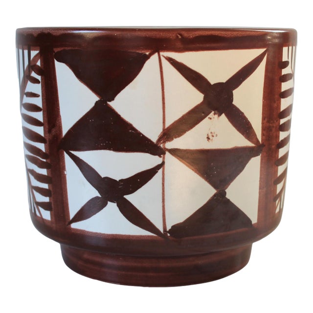 Vintage Italian Brown & White Pottery Planter For Sale