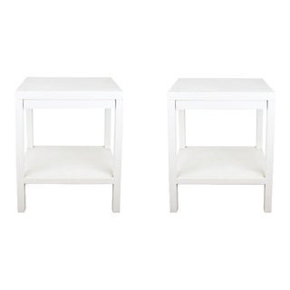 A pairCarl Springer Style White Raffia Wrapped Nightstand For Sale
