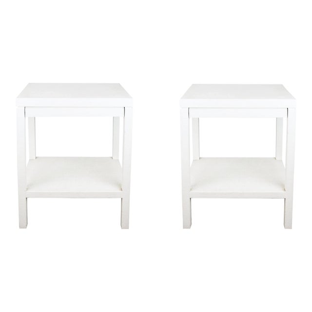 A pairCarl Springer Style White Raffia Wrapped Nightstand For Sale