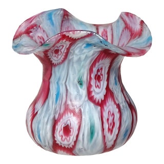 Murano Fratelli Toso Antique Millefiori Flower Mosaic Pink White Blue Italian Art Glass Decorative Miniature Vase For Sale