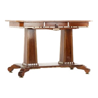 Inlaid Art Deco Pedestal Console Table For Sale