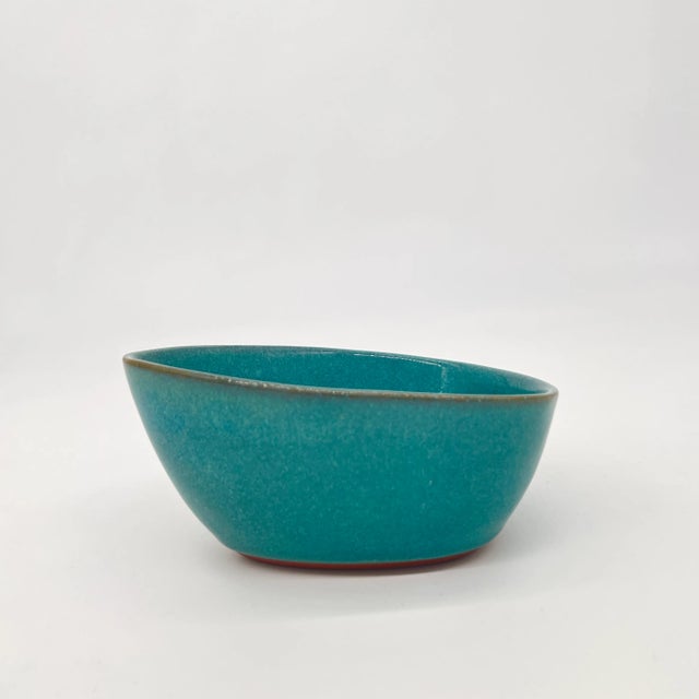 Vintage West Coast Pottery Bowl Traditional Turkish Turquoise Matte Glaze For Sale - Image 4 of 12