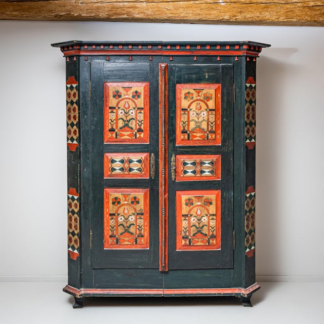 Forest Green Franconian Folk Art Hand-Painted Armoire, Early 19th Century For Sale - Image 8 of 8